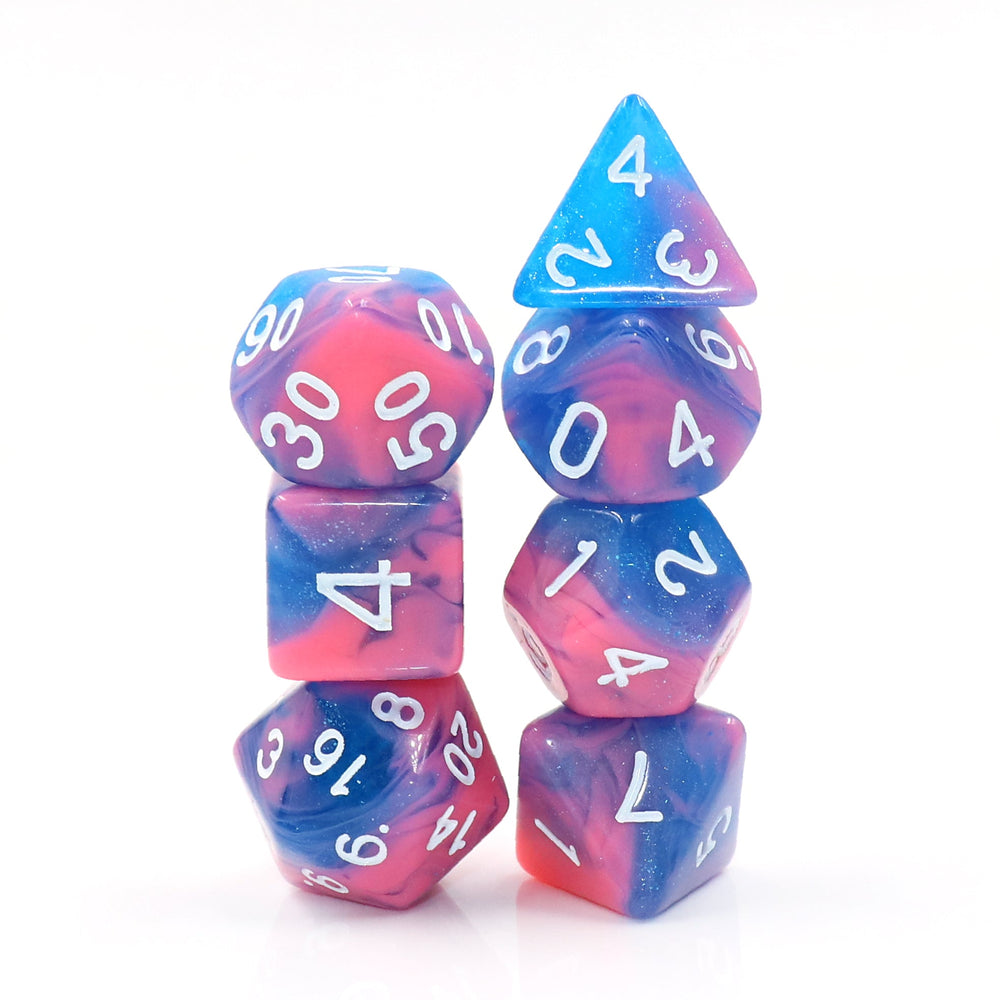 Miami Vice Blue/Pink Glitter/Swirl  7-Dice Set by HendgaDice (Online Only)