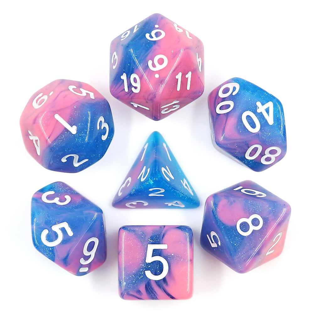 Miami Vice Blue/Pink Glitter/Swirl  7-Dice Set by HendgaDice (Online Only)