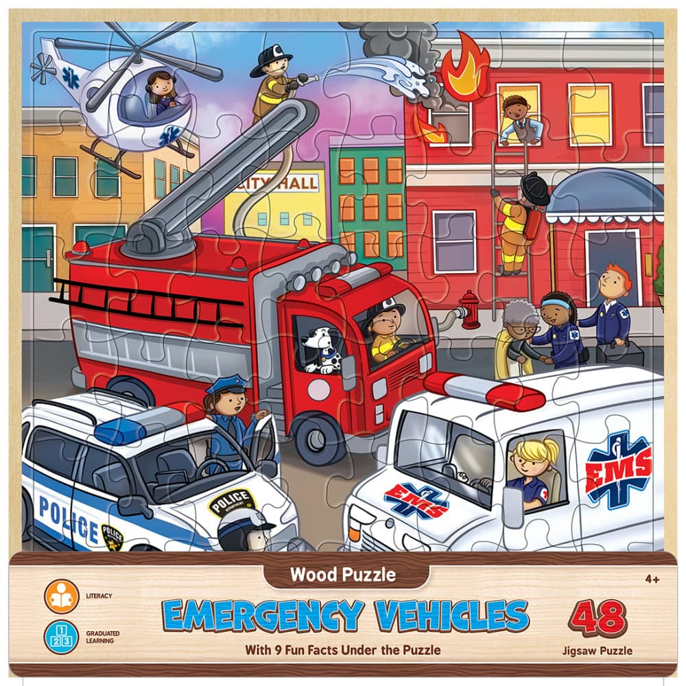 Wood Fun Facts - Emergency Vehicles 48 Piece Wood Jigsaw Puzzle
