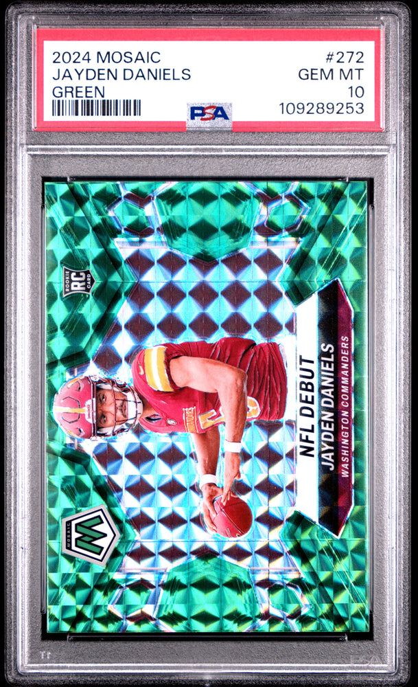 Graded 2024 Panini Mosaic Jayden Daniels #272 Green Rookie RC Football Card PSA 10 Gem Mint