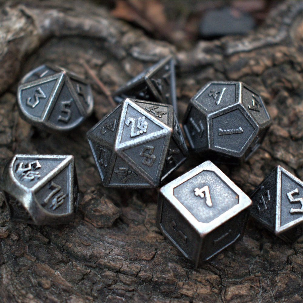 Elder Runes Battle-Worn Silver Metal Dice Set (ONLINE ORDER ONLY)