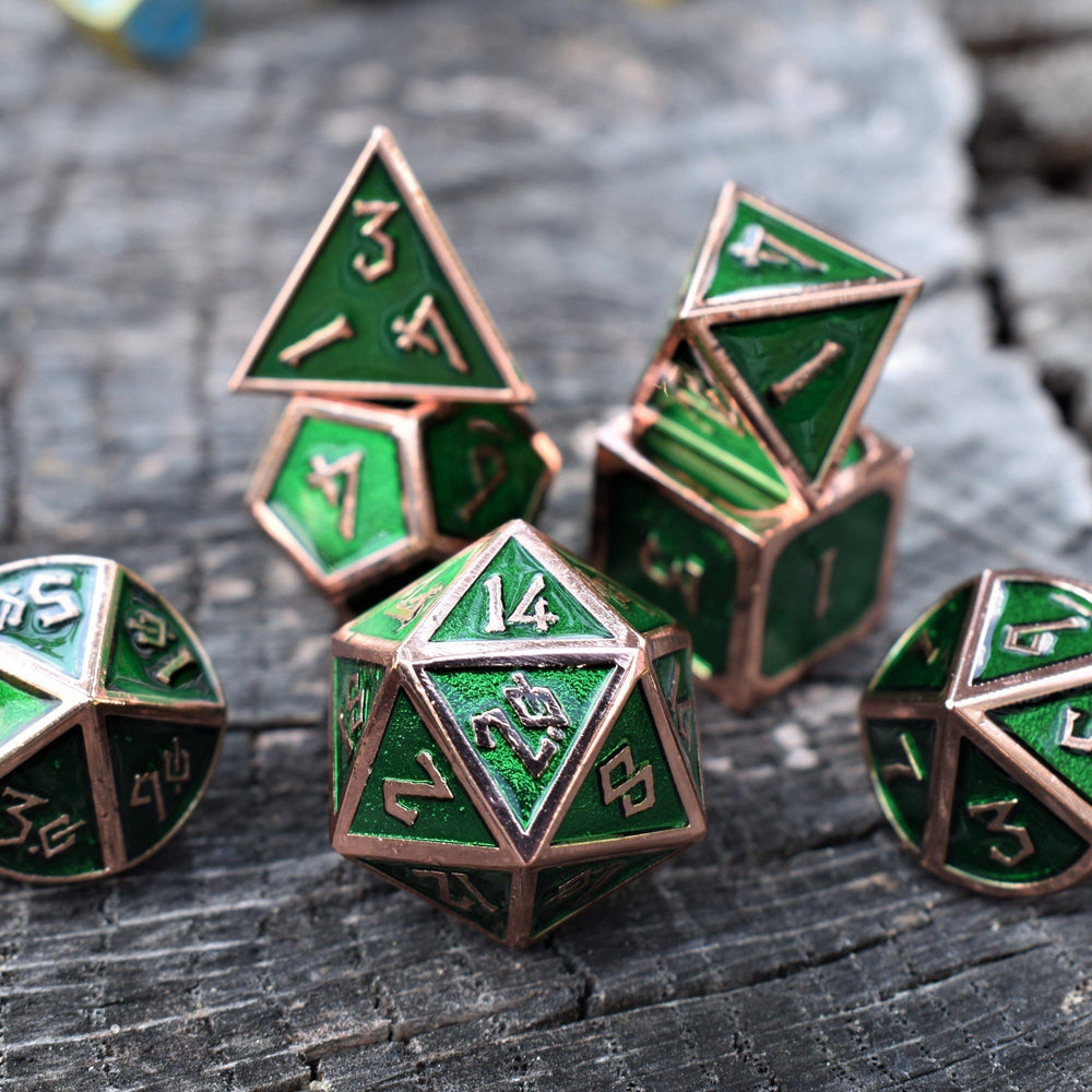 Elder Runes Emerald And Bronze Metal Dice Set (ONLINE ORDER ONLY)