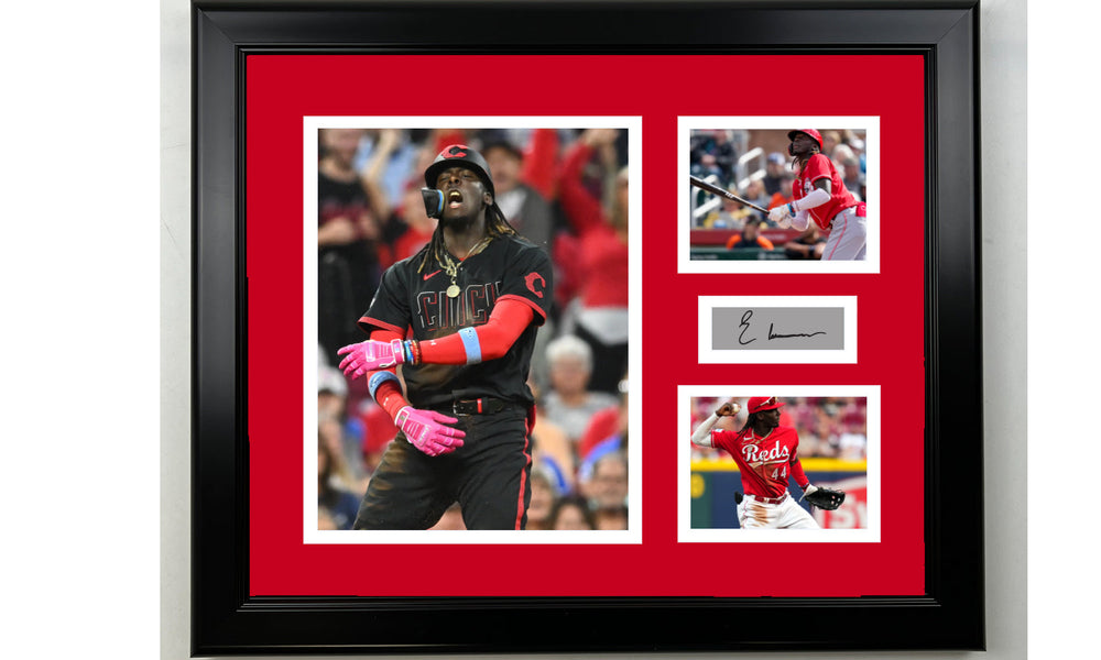 Framed Elly De La Cruz Cincinnati Reds Facsimile Laser Engraved Signature Baseball 14x11 3 Photo Collage (ONLINE ORDER ONLY)