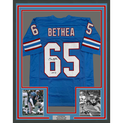Framed Autographed/Signed Elvin Bethea 35x39 HOF 03 Tennessee Retro Light Blue Football Jersey JSA COA