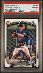 Graded 2025 Topps Bowman Charlie Condon #BP75 Paper Prospects Rookie RC Baseball Card PSA 10 Gem Mint (ONLINE ORDER ONLY)