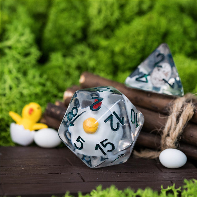 Chicken Family 7-Dice Set w/Green Numbers Dnd Dice Set + 30mm d20 (Online Only)