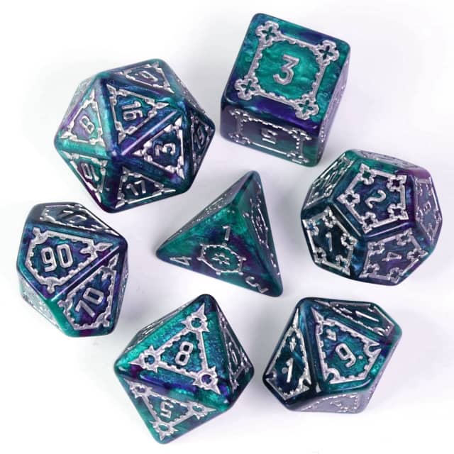 Two-Tone (Purple/Green) Huge Castle Dice (D6:25mm) 7-Dice (Online Only)