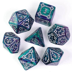 Two-Tone (Purple/Green) Huge Castle Dice (D6:25mm) 7-Dice (Online Only)