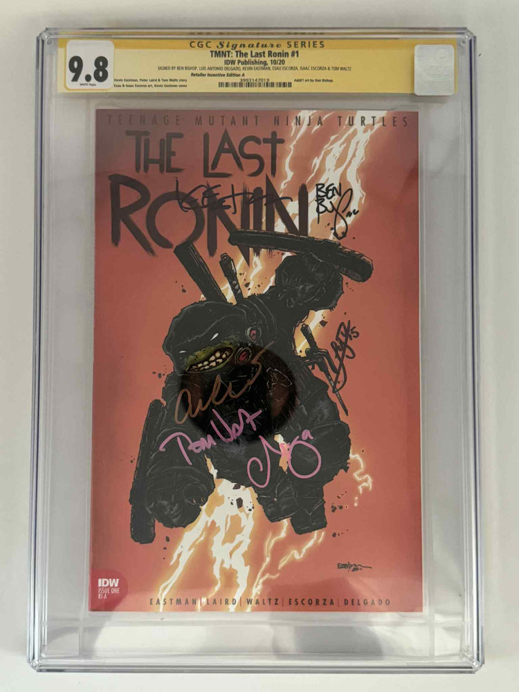 [Signed by Ben Bishop | Luis Antonio Delgado | Kevin Eastman | Esau Escorza | Isaac Escorza | Tom Waltz] TMNT: The Last Ronin #1 CGC 9.8 Yellow Label Eastman Exclusive Var (ONLINE ORDER ONLY)