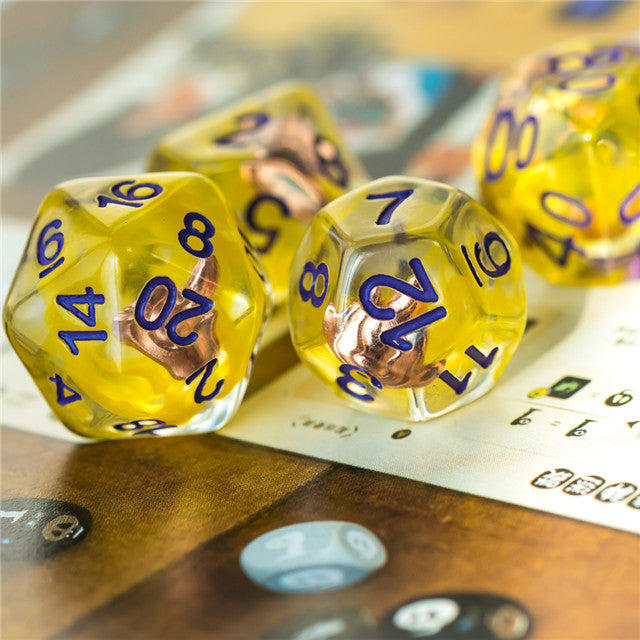 Sorcerer (Fire) Clear Yellow Dice Purple w/ Golden Fire 7-Dice Set Rpg (Online Only)