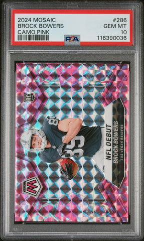 Graded 2024 Panini Mosaic Brock Bowers #286 Camo Pink Rookie RC Football Card PSA 10 Gem Mint
