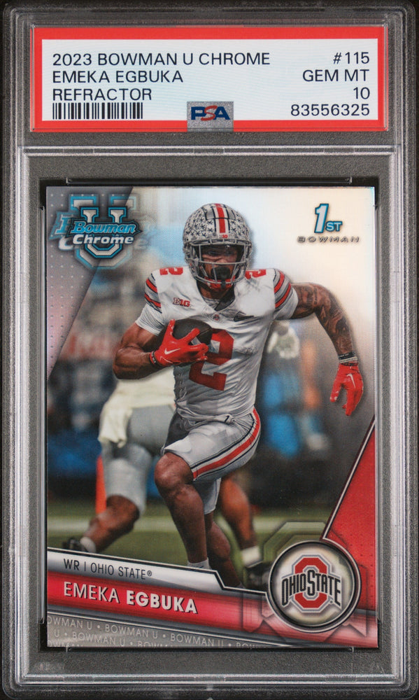 Graded 2023 Topps Bowman U Chrome Emeka Egbuka #115 Refractor Rookie RC Football Card PSA 10 Gem Mint (ONLINE ORDER ONLY)