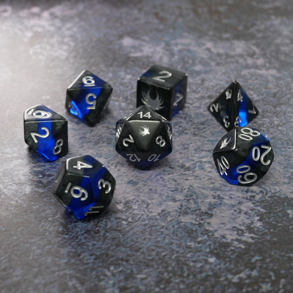 Forgotten Sapphire - 7 Piece DnD Dice Set | Acrylic RPG Gaming Dice (ONLINE ORDER ONLY)