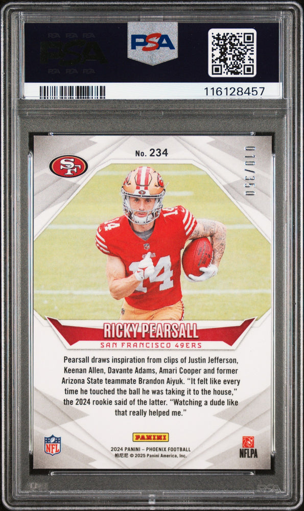 Graded 2024 Panini Phoenix Ricky Pearsall #234 Fire Burst /350 Rookie RC Football Card PSA 10 Gem Mint