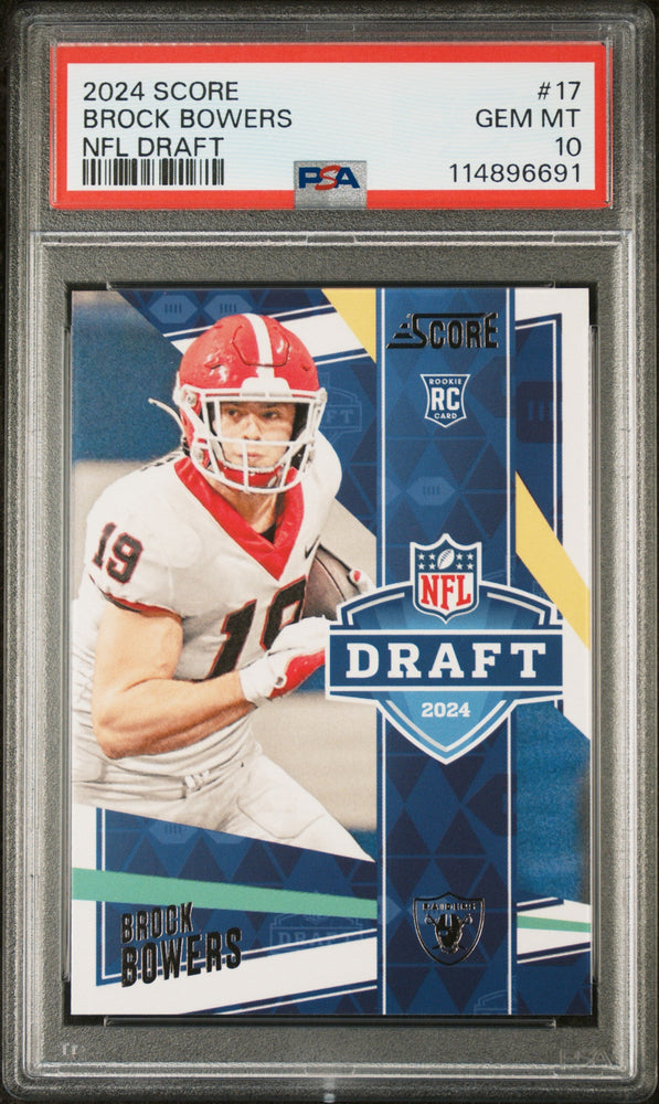 Graded 2024 Panini Score Brock Bowers #17 NFL Draft Rookie RC Football Card PSA 10 Gem Mint (ONLINE ORDER ONLY)