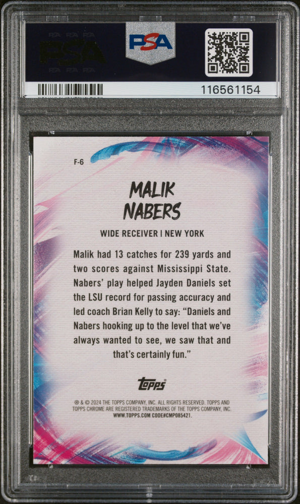 Graded 2024 Topps Chrome Malik Nabers #F6 Finesse Pink Refractor Rookie RC Football Card PSA 10 Gem Mint (ONLINE ORDER ONLY)