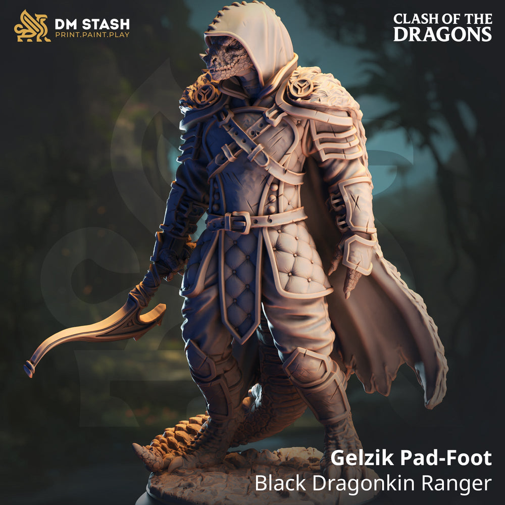 Gelzik Pad-Foot, Black Dragonkin Ranger (Male Dragonborn Ranger) (Online Only)