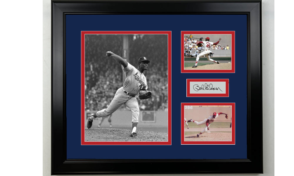 Framed Bob Gibson St. Louis Cardinals Facsimile Laser Engraved Signature Baseball 14x11 3 Photo Collage (ONLINE ORDER ONLY)
