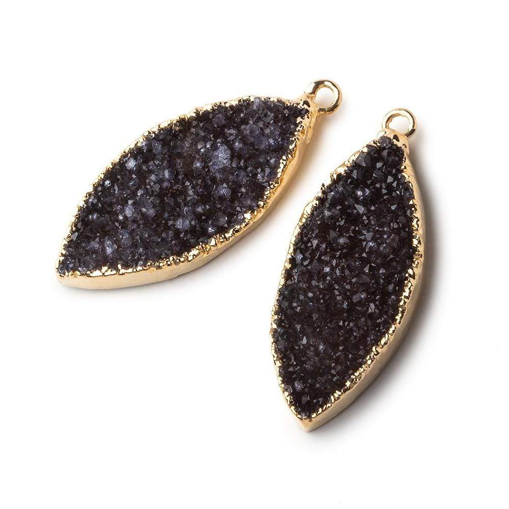 Gold Leafed Amethyst Marquise Drusy Pendant Set of 2 pieces 31x19x6mm  A Grade (ONLINE ORDER ONLY)