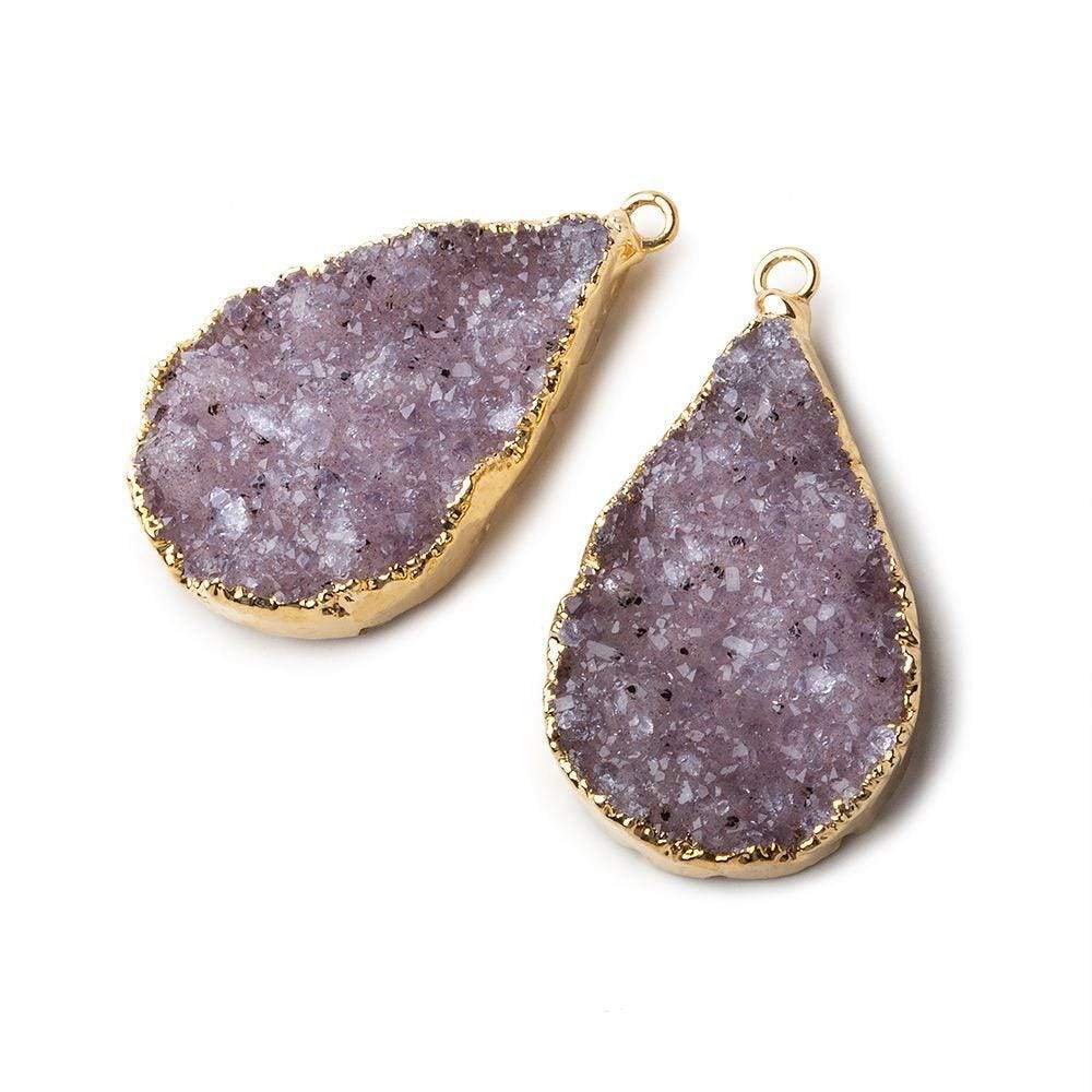Gold Leafed Amethyst Pear Drusy Pendant Matched Set 2 pieces 31x21x6mm  A Grade (ONLINE ORDER ONLY)