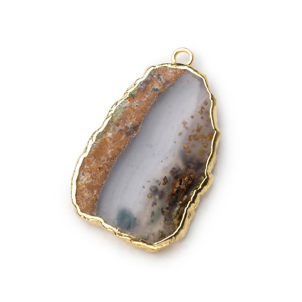 Gold Leafed Blue Chalcedony & Matrix plain slice Pendant 1 focal bead 27x18mm (ONLINE ORDER ONLY)
