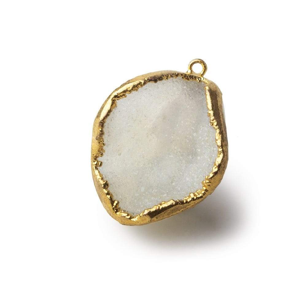Gold Leafed Crystal White Concave Drusy Pendant 1 focal bead 30x24x18mm  A Grade (ONLINE ORDER ONLY)