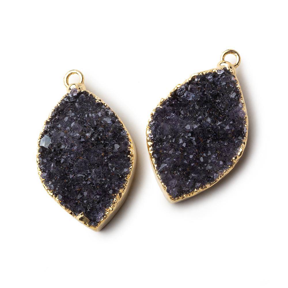 Gold Leafed Dark Grey Marquise Drusy Pendant Set of 2 pieces 37x17x6mm  A Grade (ONLINE ORDER ONLY)