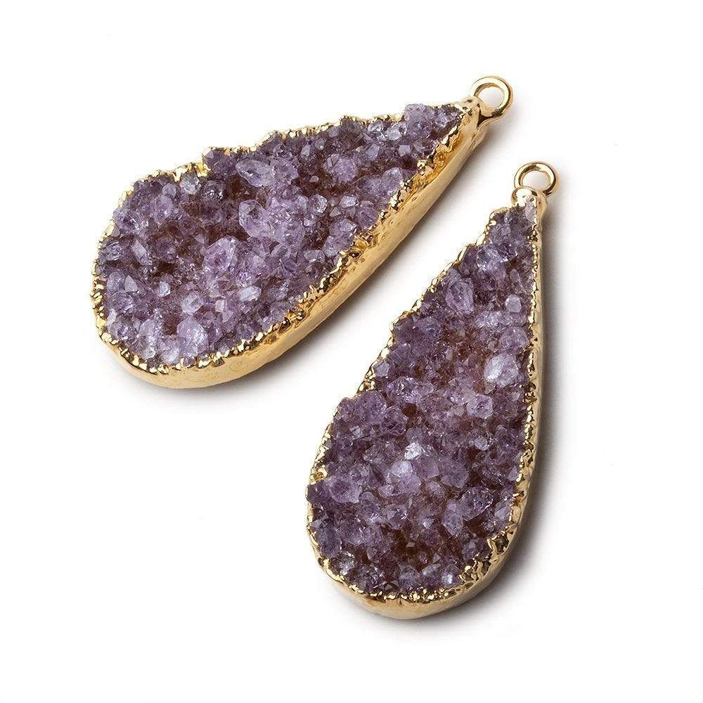 Gold Leafed Hydrangea Pink Pear Drusy Pendant Matched Set 2 pieces 38x19x7mm  A Grade (ONLINE ORDER ONLY)
