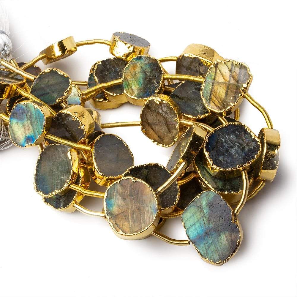 Gold Leafed Labradorite plain slice strand 7 beads 13x10-18x15mm (ONLINE ORDER ONLY)