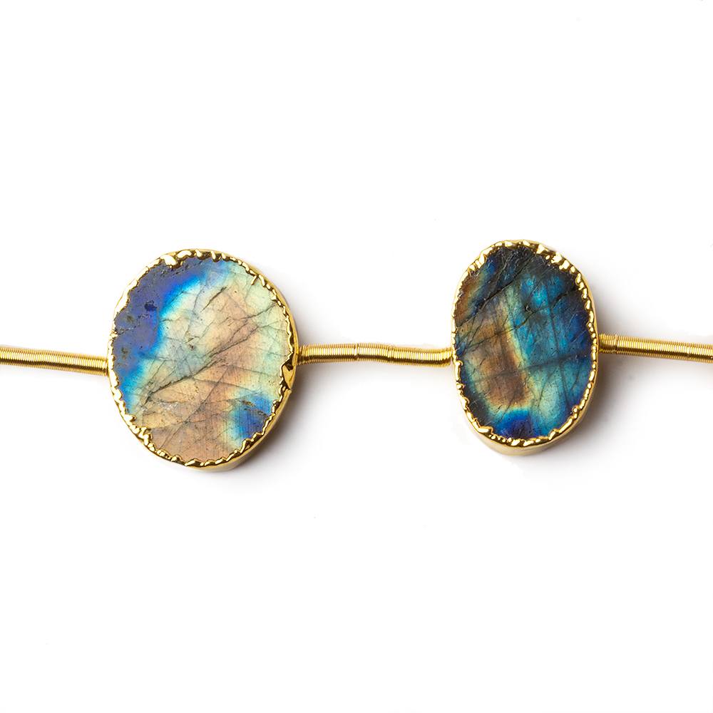 Gold Leafed Labradorite plain slice strand 7 beads 13x10-18x15mm (ONLINE ORDER ONLY)