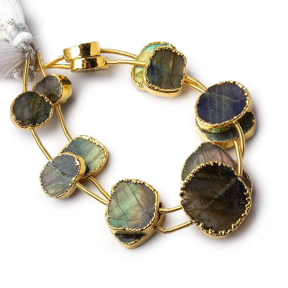 Gold Leafed Labradorite plain slice strand 7 beads 14x12-23x18mm (ONLINE ORDER ONLY)