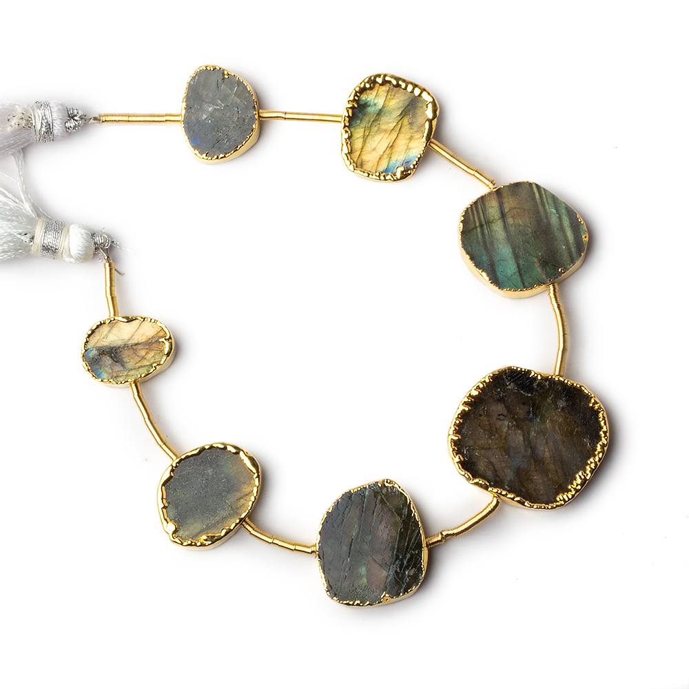 Gold Leafed Labradorite plain slice strand 7 beads 14x12-23x18mm (ONLINE ORDER ONLY)
