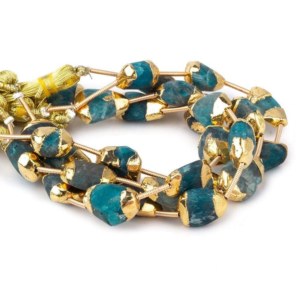 Gold Leafed Matte Neon blue Apatite plain nuggets 6 inch 7 beads 10x9-12x9mm (ONLINE ORDER ONLY)