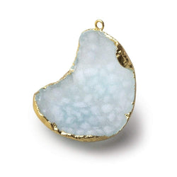 Gold Leafed Pale Sky Blue Concave Drusy Pendant 1 focal bead 34x26x14mm  A Grade (ONLINE ORDER ONLY)