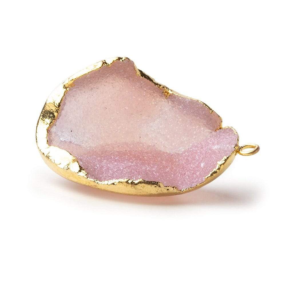 Gold Leafed Rose Pink Concave Drusy Pendant 1 focal bead 33x25x15mm  A Grade (ONLINE ORDER ONLY)