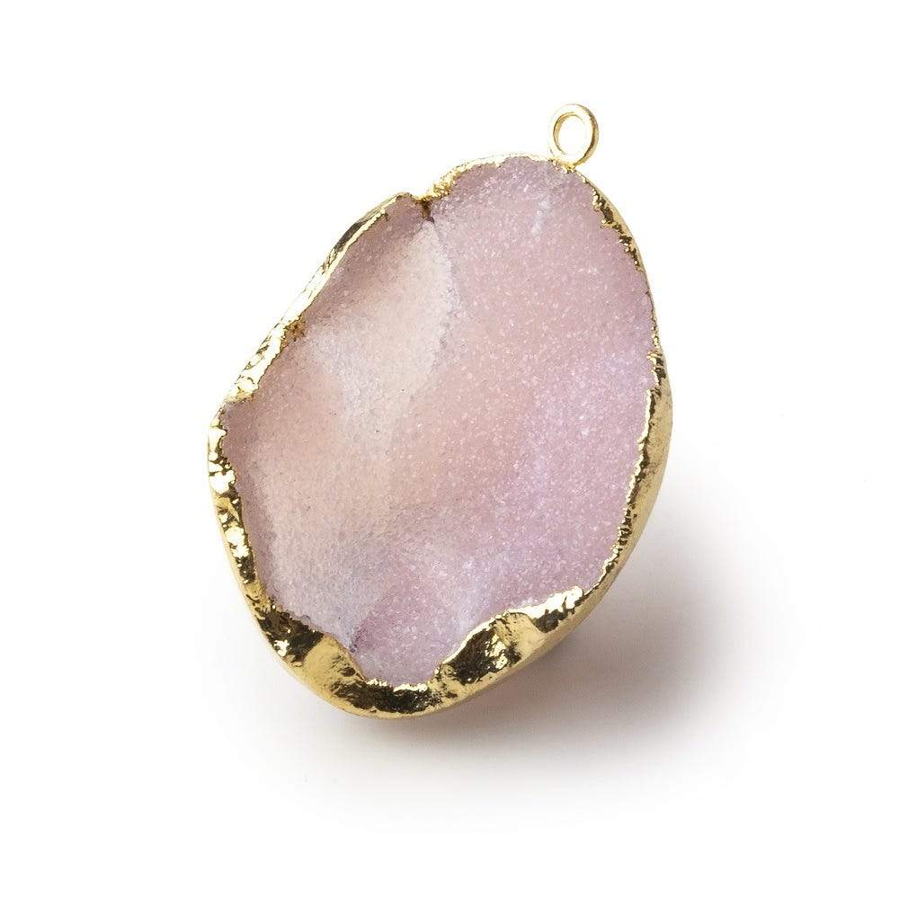Gold Leafed Rose Pink Concave Drusy Pendant 1 focal bead 33x25x15mm  A Grade (ONLINE ORDER ONLY)