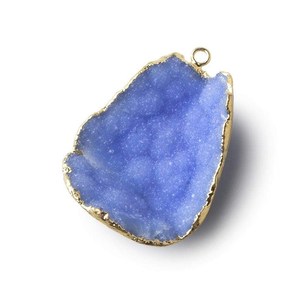 Gold Leafed Santorini Blue Concave Drusy Pendant 1 focal bead 34x26x11mm  A Grade (ONLINE ORDER ONLY)