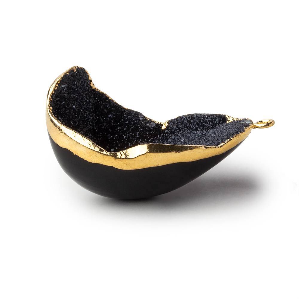 Gold Leafed Shimm  A Gradeering Black Concave Drusy Pendant 1 focal bead 33x23x16mm  A Grade (ONLINE ORDER ONLY)