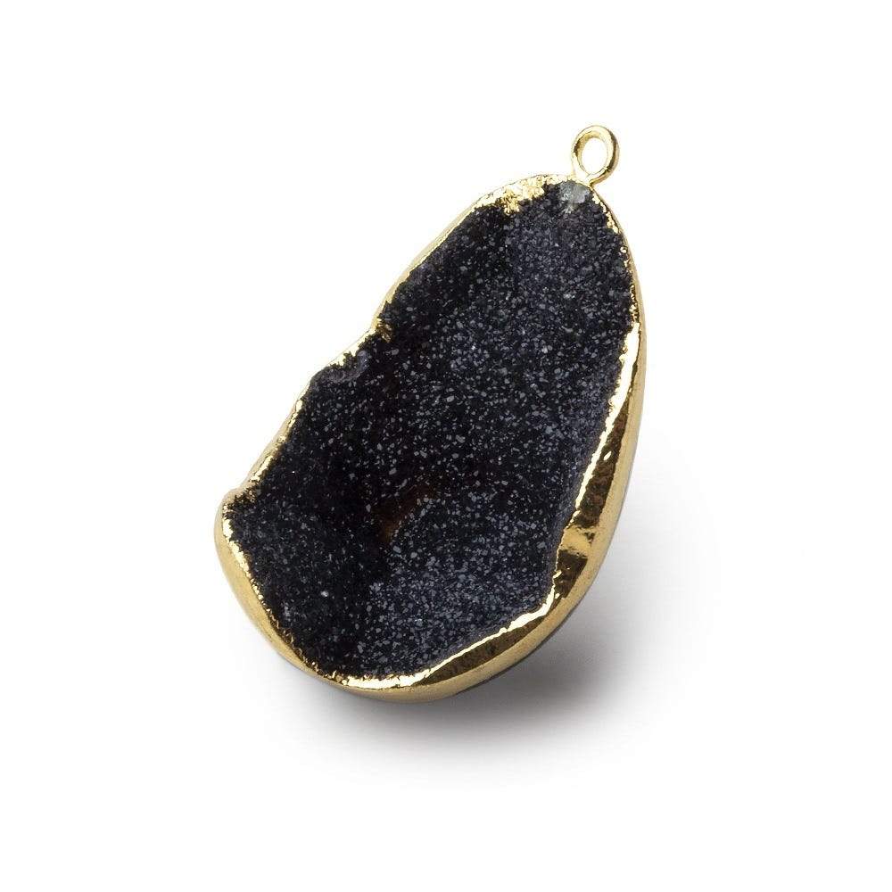 Gold Leafed Shimm  A Gradeering Black Concave Drusy Pendant 1 focal bead 33x23x16mm  A Grade (ONLINE ORDER ONLY)