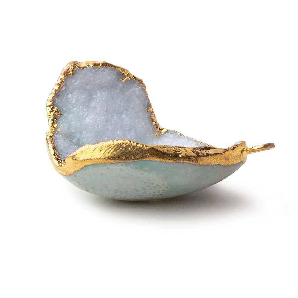 Gold Leafed Snow Crevasse White Concave Drusy Pendant 1 focal bead 27x21x13mm  A Grade (ONLINE ORDER ONLY)