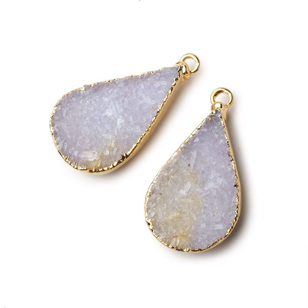 Gold Leafed Snow White Pear Drusy Pendant Matched Set 2 pieces 26x16x5mm  A Grade (ONLINE ORDER ONLY)