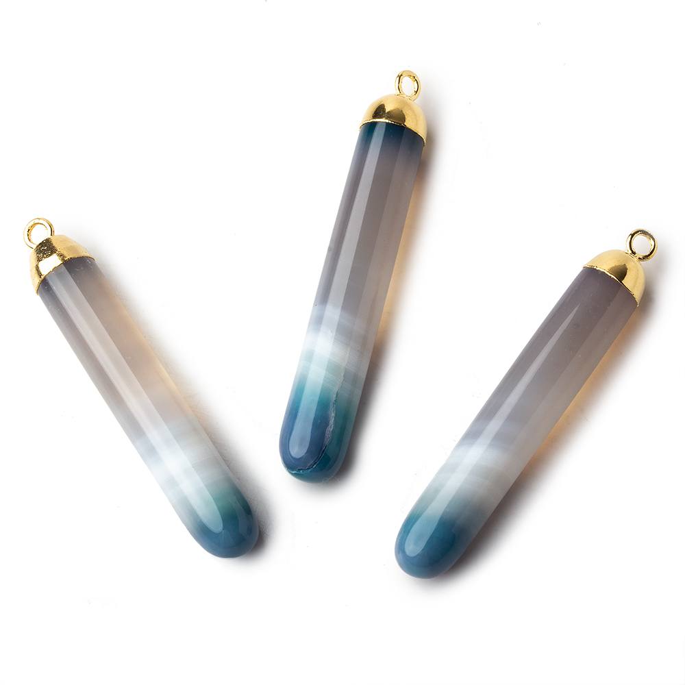 Gold Leafed Teal Banded Agate Cylindrical Tube Pendant 1 focal bead 40x7mm (ONLINE ORDER ONLY)