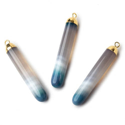 Gold Leafed Teal Banded Agate Cylindrical Tube Pendant 1 focal bead 40x7mm (ONLINE ORDER ONLY)