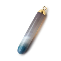 Gold Leafed Teal Banded Agate Cylindrical Tube Pendant 1 focal bead 40x7mm (ONLINE ORDER ONLY)