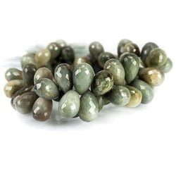 Green Cat's Eye Quartz Faceted Tear Drop Briolette Beads (ONLINE ORDER ONLY)