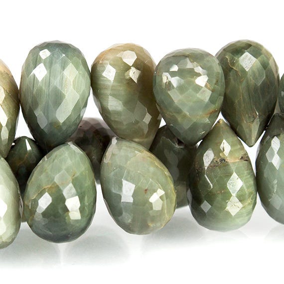 Green Cat's Eye Quartz Faceted Tear Drop Briolette Beads (ONLINE ORDER ONLY)