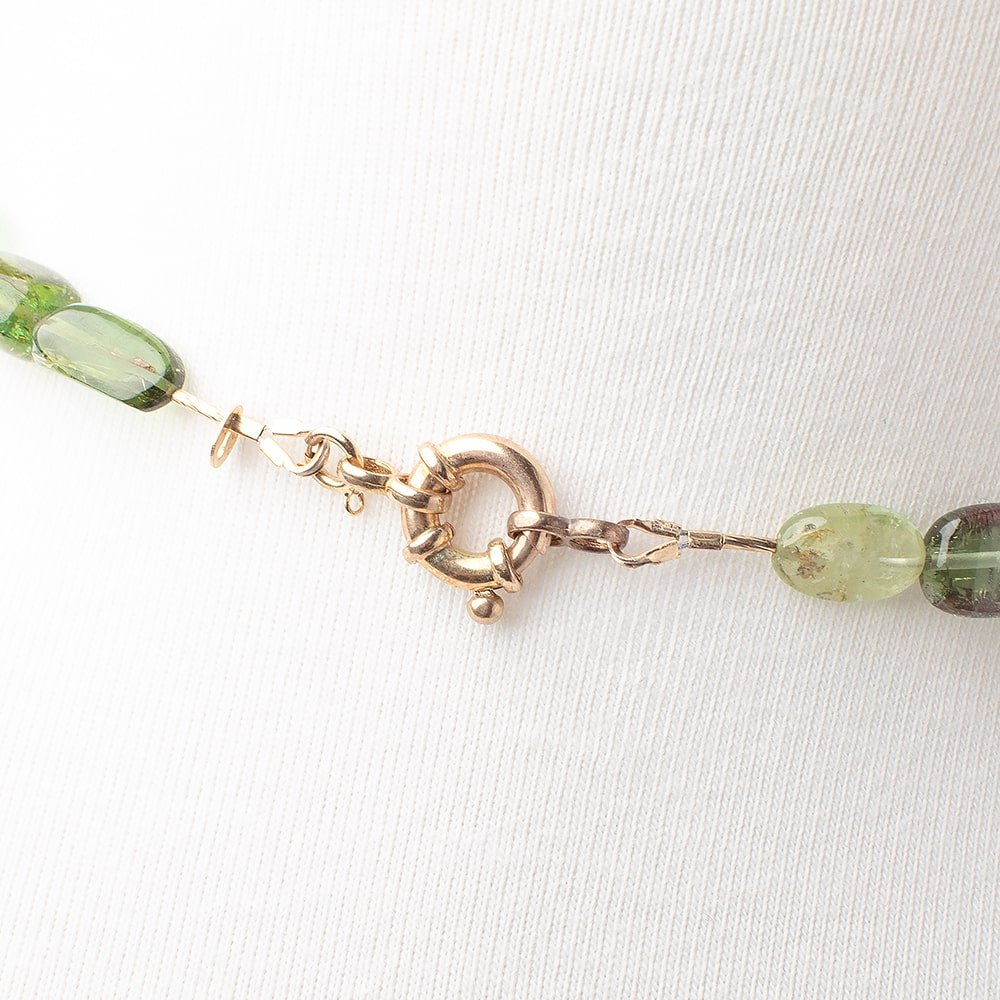 Green Tourmaline Plain Nugget Necklace with a 14kt Gold Clasp AAA (ONLINE ORDER ONLY)