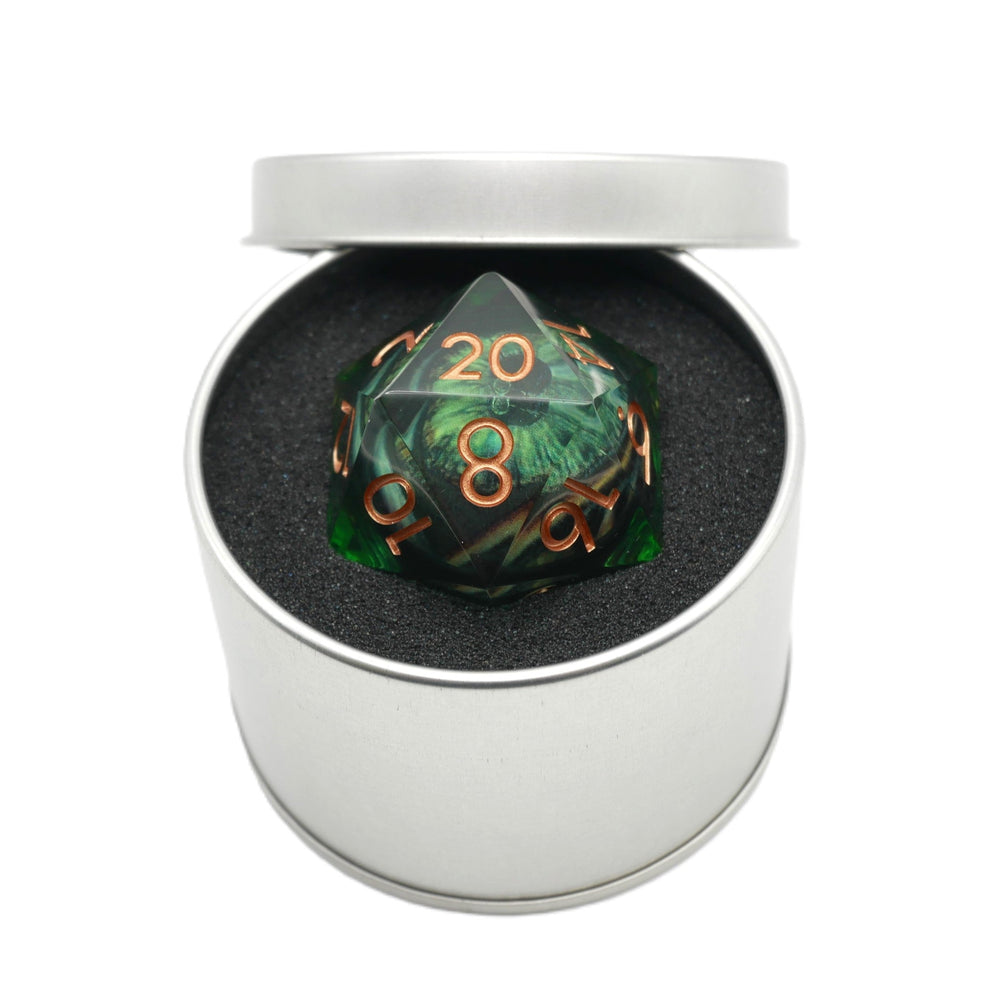 Green Slaadi's Eye - Giant D20 Moving Eye DnD Dice | Acrylic RPG Gaming Dice (ONLINE ORDER ONLY)