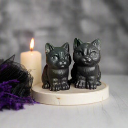Grumpy Black Obsidian Cats, Mini Black Cat, Black Crystal Cat, Witchy Halloween Decor (ONLINE ORDER ONLY)