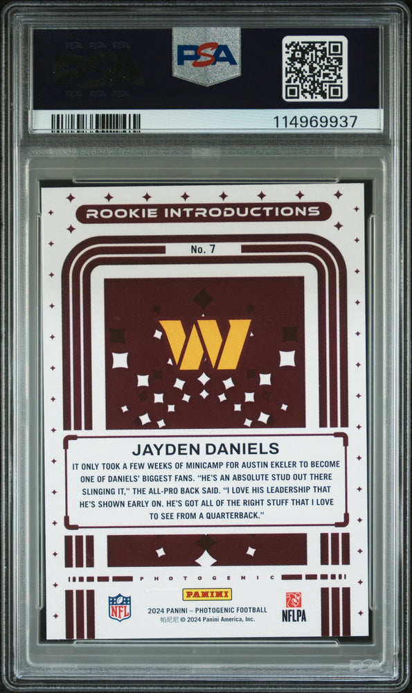 Graded 2024 Panini Photogentic Jayden Daniels #7 Rookie Introductions Rookie RC Football Card PSA 10 Gem Mint